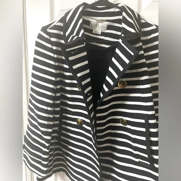 Kate Spade Broome Street Striped Size 2 Gold Button Blazer/Jacket Front Pockets - Picture 4 of 13